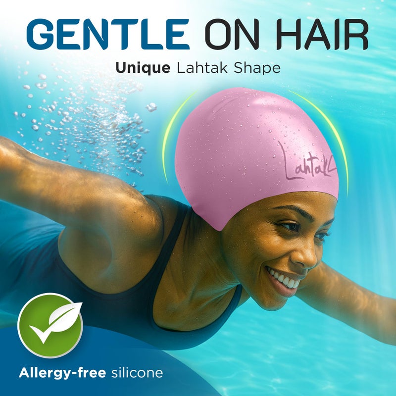 Lahtak Long Hair Swim Cap - Swimming Caps for Women Men - Extra Large Swim Caps - Premium Waterproof Silicone Swim Cap - Dreadlocks - Suits Recreational Swimmers (Rose Quartz L) - Image 3